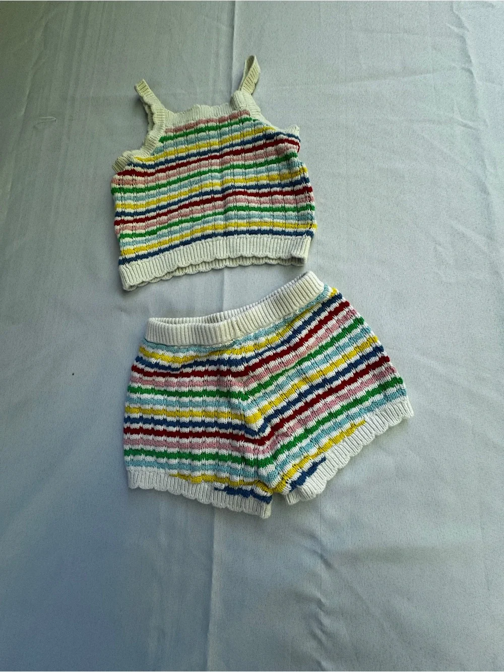 Old navy Girls mWhite Rainbow Stripe Knit Shorts - Casual Summer Bottoms 18-24 M
